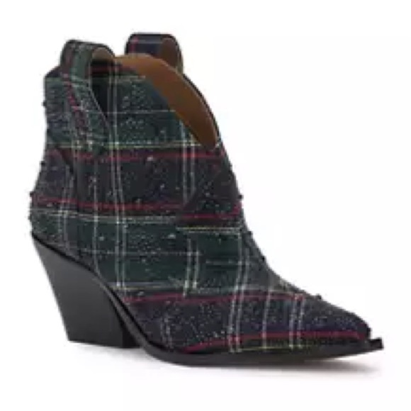 New Jessica Simpson Zadie Rhinestone Plaid Tartan Ankle Boots Western Sz 5.5 - Picture 1 of 13